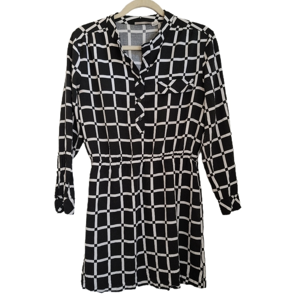 RD Style Dress M Medium Black Check Henley